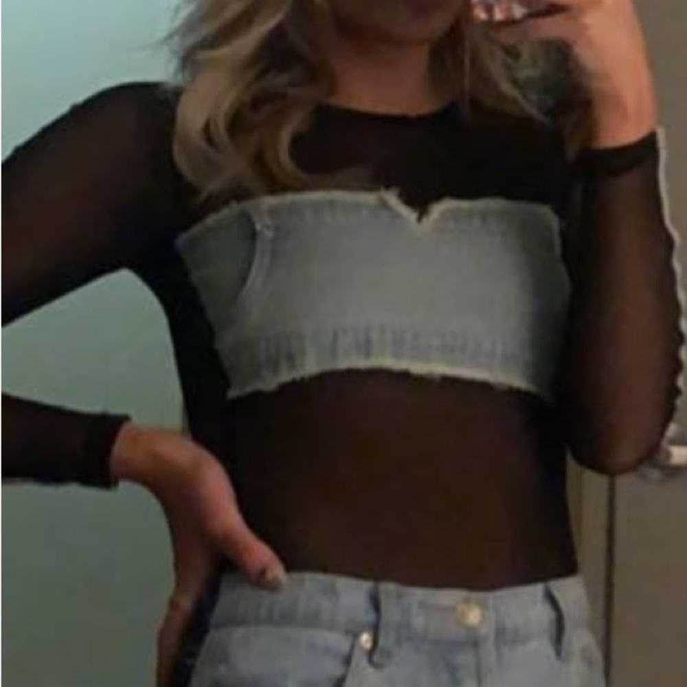 Denim Panel Mesh Bodysuit